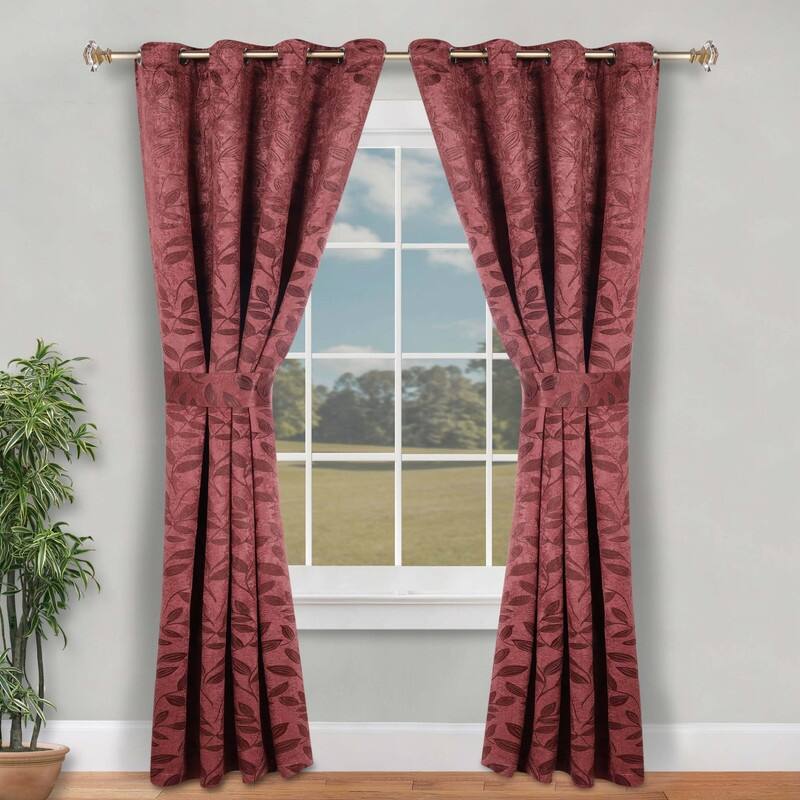 Superior Leaves Machine Washable Room Darkening Grommet With Ties Blackout Curtains, Set of 2