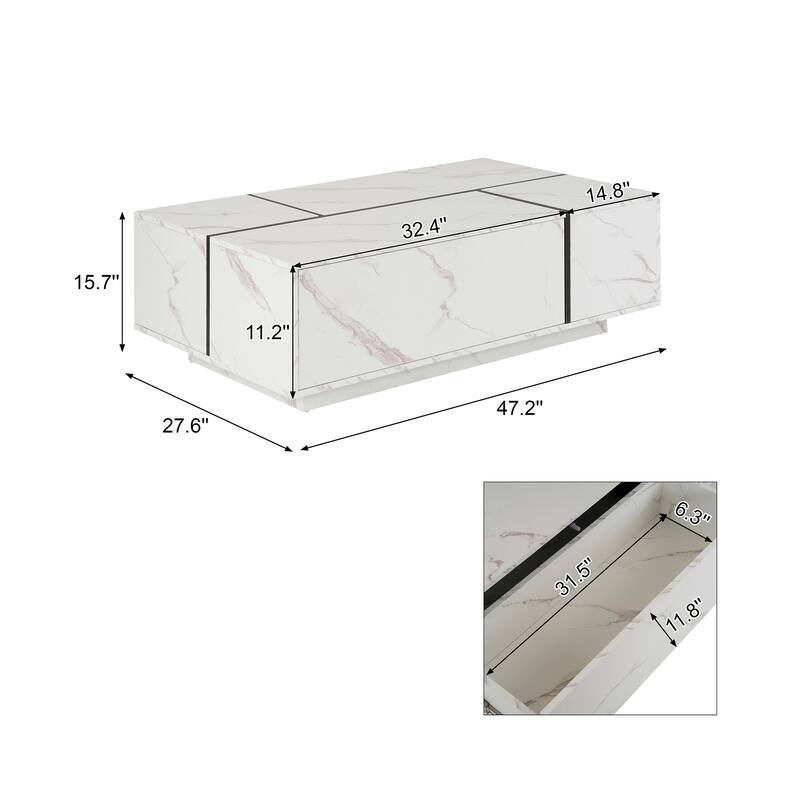 47.2" MDF Coffee Table with Sliding Top and Hidden Storage for Living Room