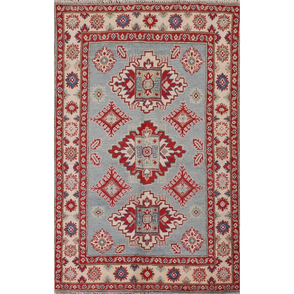 Blue Kazak Oriental Accent Rug Hand-Knotted Wool Carpet - 3'3"x 5'5"
