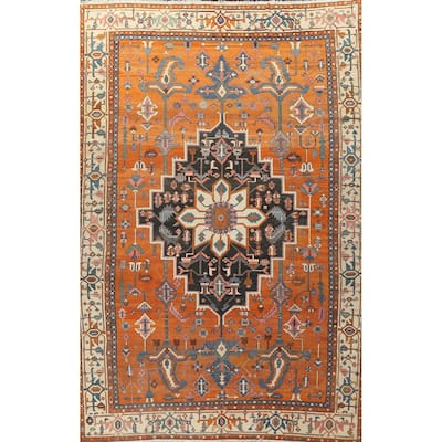 Pre-1900 Vegetable Dye Heriz Serapi Persian Wool Area Rug Handmade - 10'5" x 14'9"