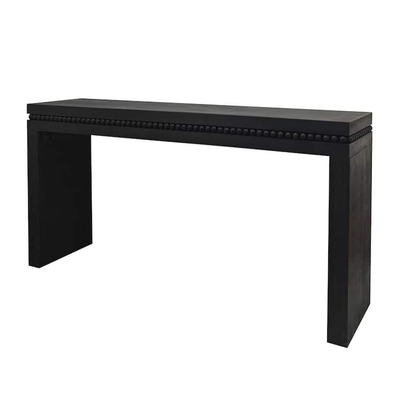 64" Elegant Modern Black Wood Console Table with Decorative Beaded Trim