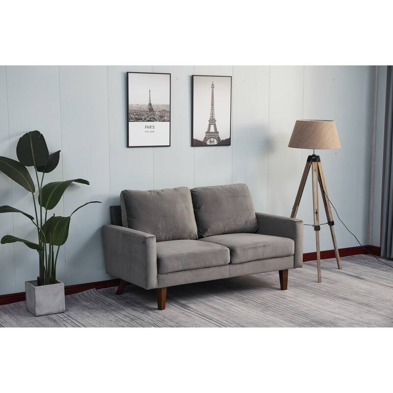Grey Sofa with Wood and Fabric, 70x33x34 inches - Multi-Color
