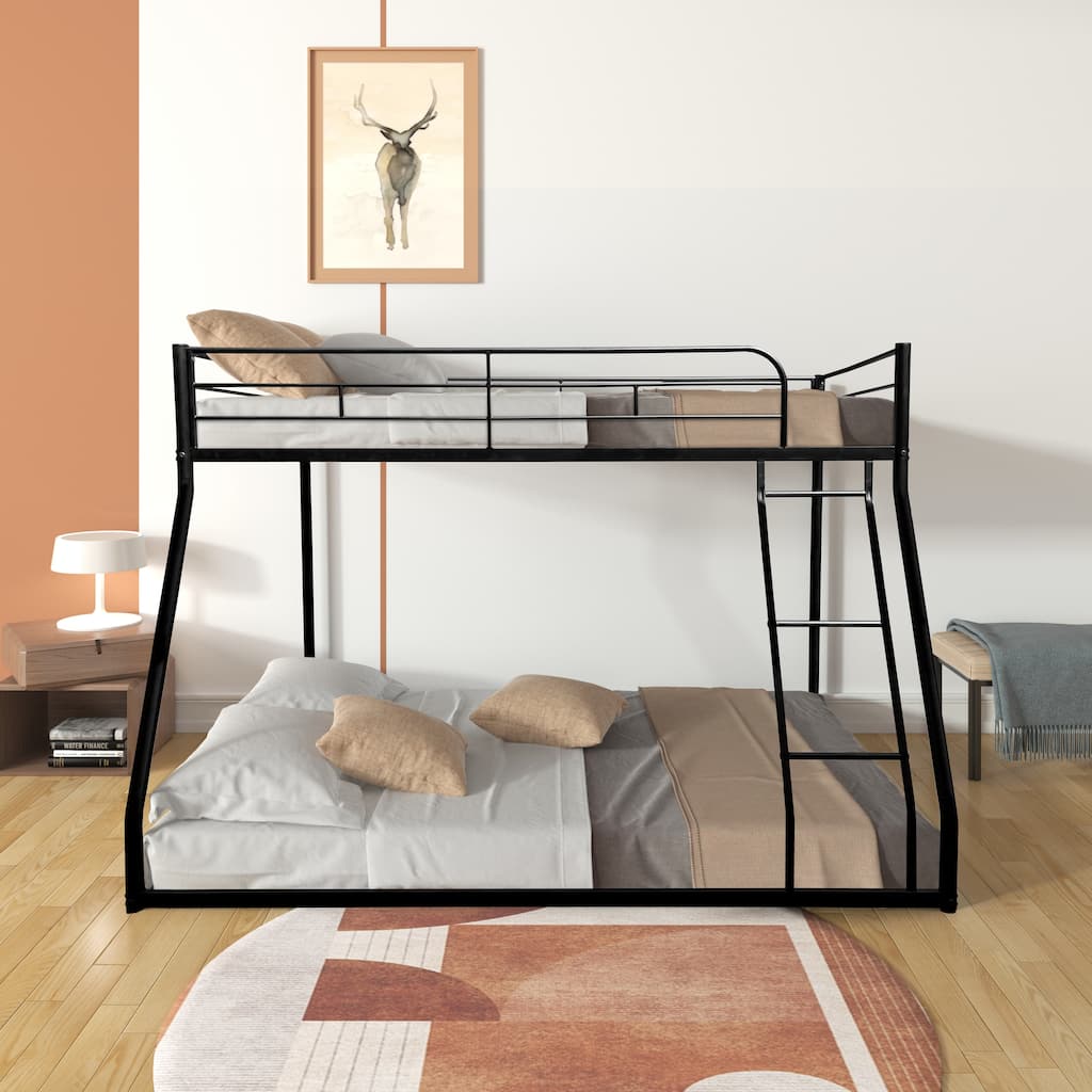 Sturdy Twin Over Full Bunk Bed with Safety Guardrails and Durable Metal Frame