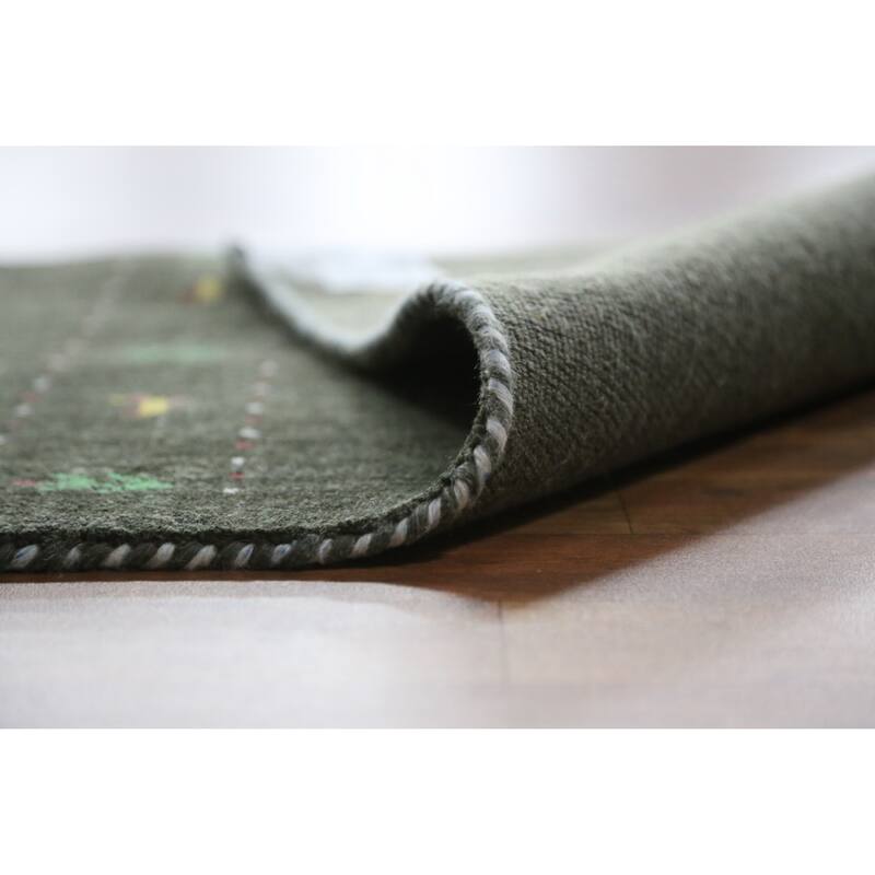 Animals Green Gabbeh Indian Runner Rug Hand-Knotted Wool Carpet - 2'4" x 9'2"