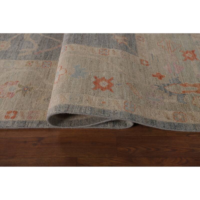 Vegetable Dye Oushak Turkish Rug Hand-Knotted Transitional Wool Carpet - 9'0"x 11'8"