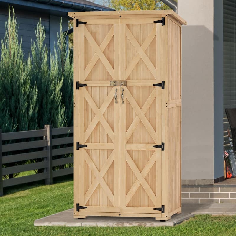 MCombo Outdoor Storage Cabinet Shed, Garden Tool Shed with Lock, Wooden 1628 - Yellow