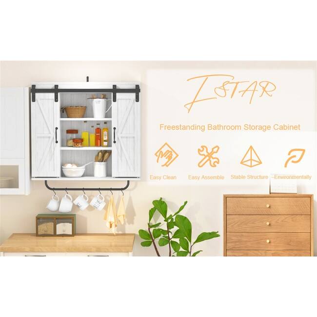 3-Tier Wood Wall Storage Cabinet with 2 Sliding Barn Door