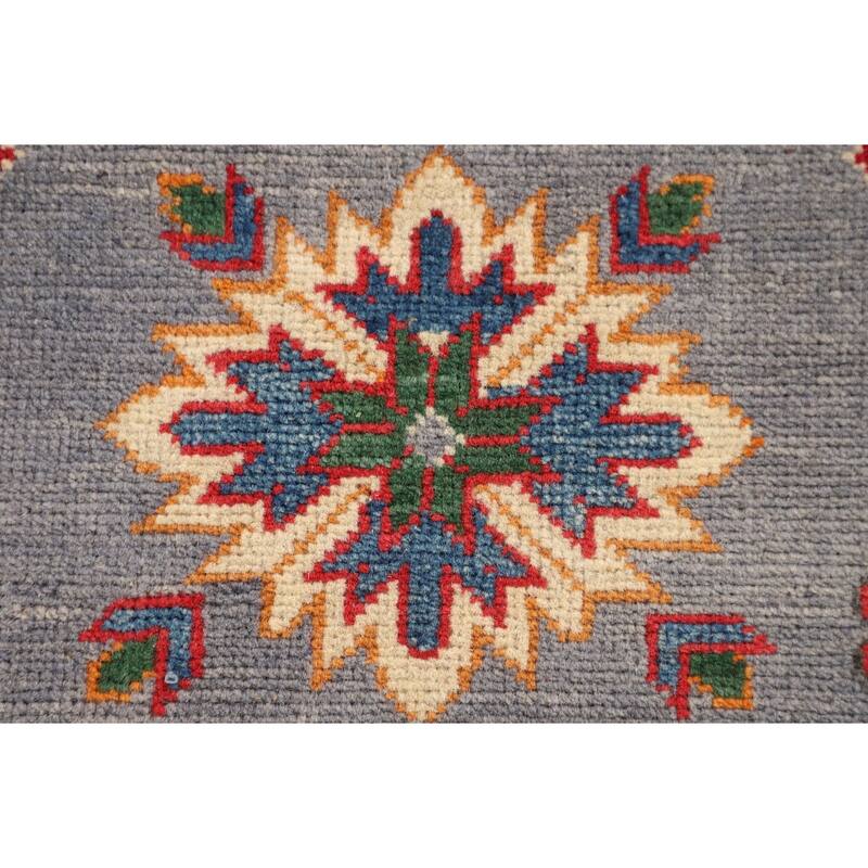 Geometric Kazak Rug Handmade Foyer Wool Carpet - 2'9" x 4'0"