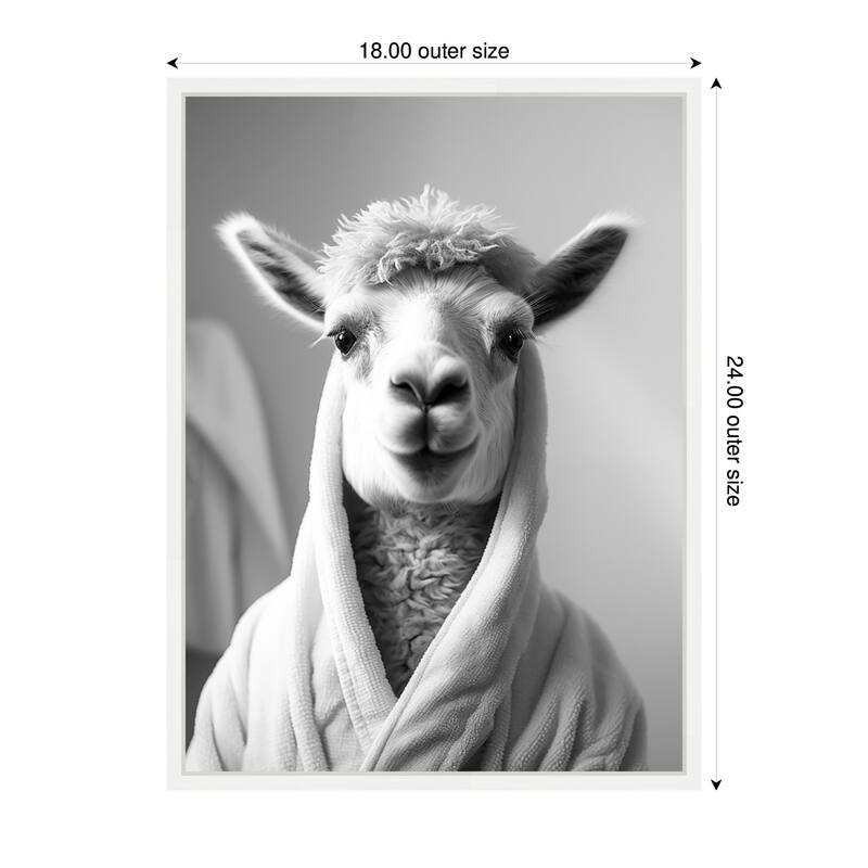 Kate and Laurel Sylvie Llama Bathroom Art Towel Robe Black and White Framed Canvas by The Creative Bunch Studio