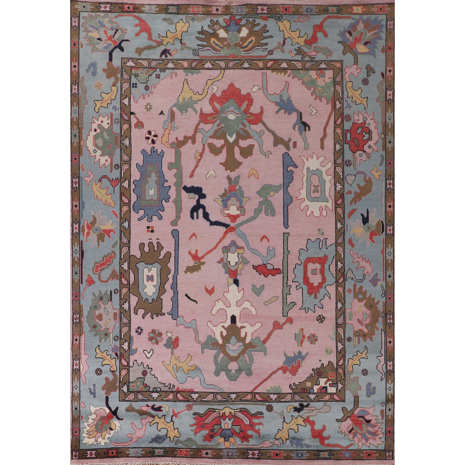 Pink Oushak Oriental Area Rug Hand-Knotted Wool Carpet - 8'11"x 11'10"