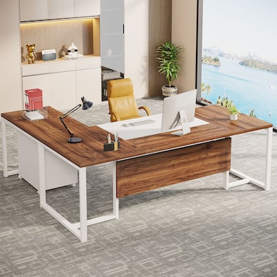 70.8" L-Shaped Executive Desk with Drawer Cabinet, Large Executive Office Desk