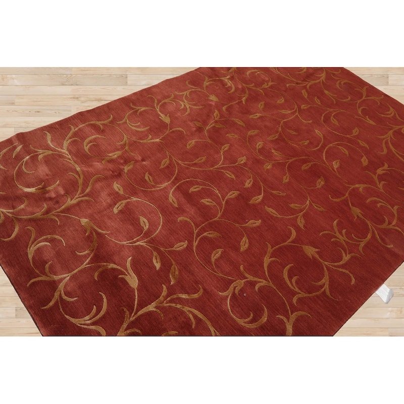 Hand Knotted Raspberry Tibetan Wool & Silk Transitional Area Rug