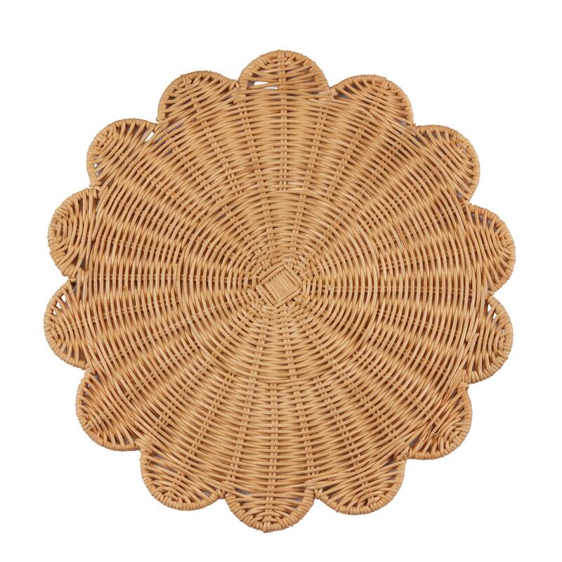 Rattan Placemats (Set of 4) - Handwoven Scalloped Design for Dining & Entertaining, 15" - 15"x15" - Set of 4 - Natural