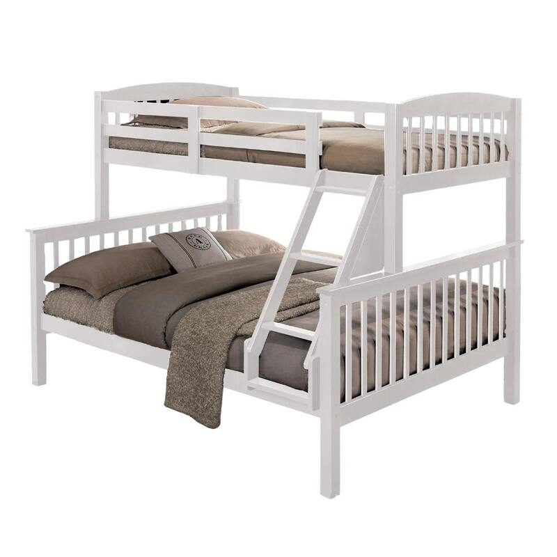 White Twin Over Twin Bunk Bed with Slat Design and Angled Ladder