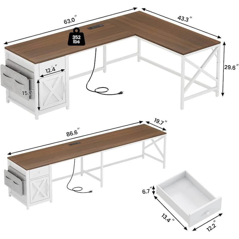 63" L Shaped Desk Corner Office Desk with Drawer Computer Desk