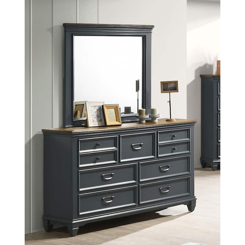 Roundhill Furniture Clelane Wood Bedroom Set with Bed, Dresser, Mirror, and Two Nightstands