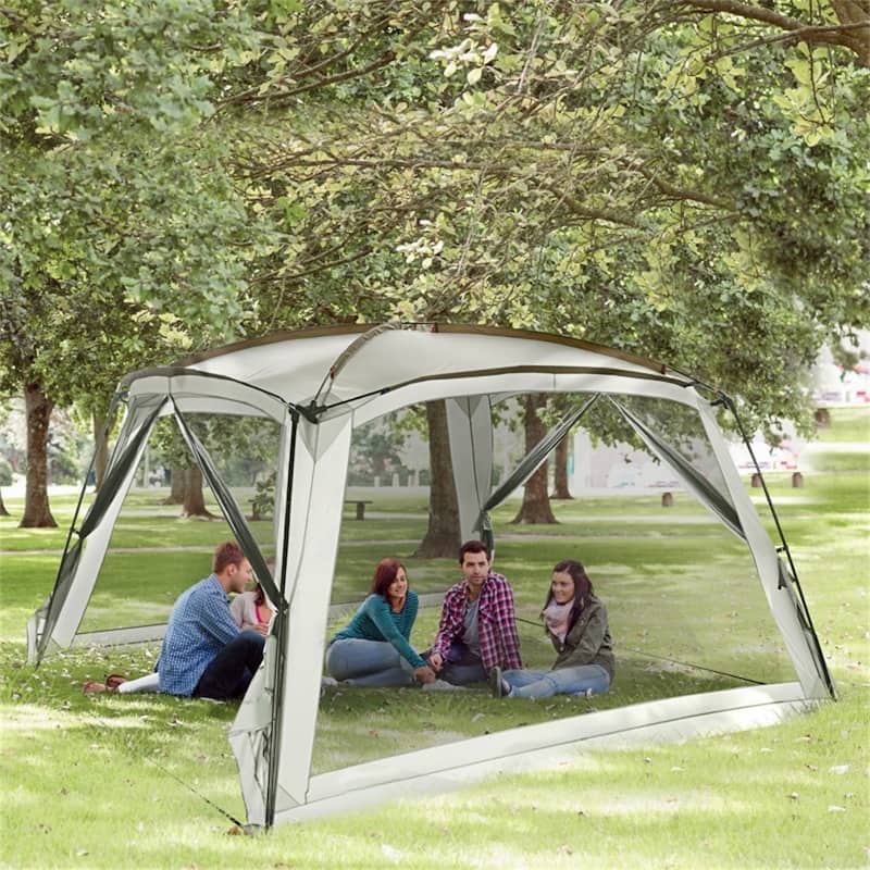 White Portable Gazebo Tent for 6 to 8 People Outdoor Canopy with UV Protection Mesh Screen Doors Carrying Bag
