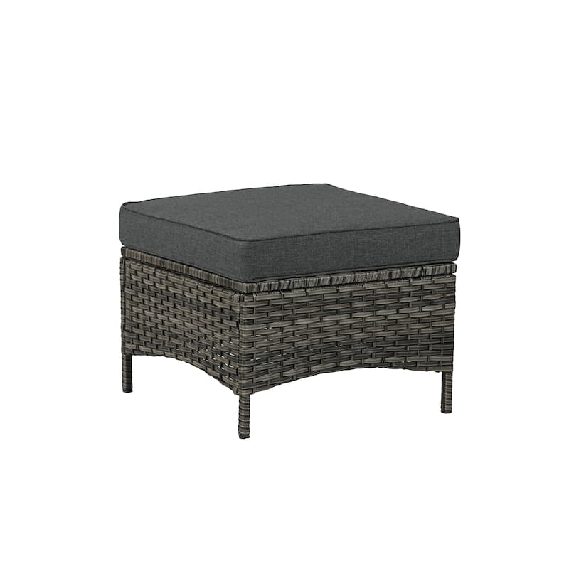 22"W Wicker Ottoman Patio Ottoman with Seat Cushion Set of 2