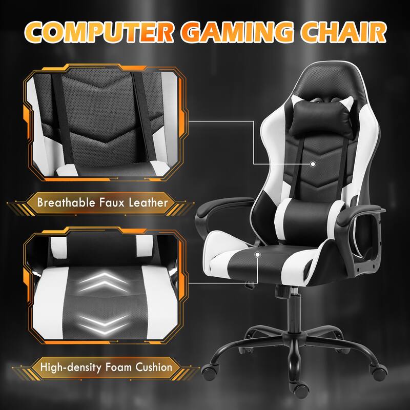 EROMMY Ergonomic Gaming Chair with Massage Lumbar, Rocking Function, Adjustable Support, 360° Swivel