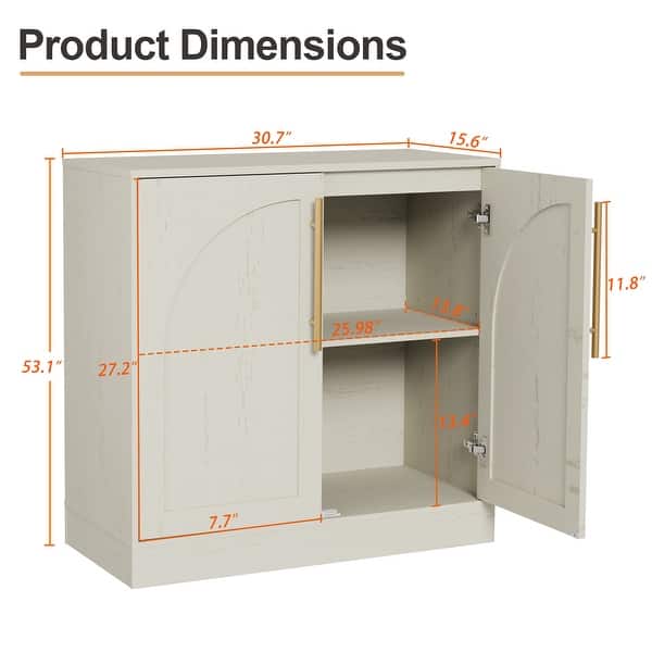dimension image slide 1 of 2, Set of 2 Arched Two-Door Cabinets Sideboard Buffet Set with Storage