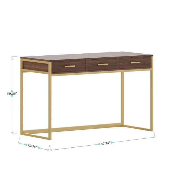 dimension image slide 2 of 4, Martha Stewart Slim Modern Home Office Desk with 3 Drawers and Metal Frame