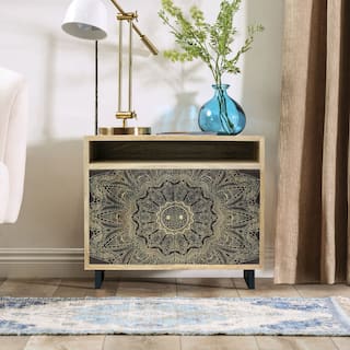 DH BASIC Bohemian Wood 3-Shelf Accent Cabinet with Screen Printed Pattern by Denhour