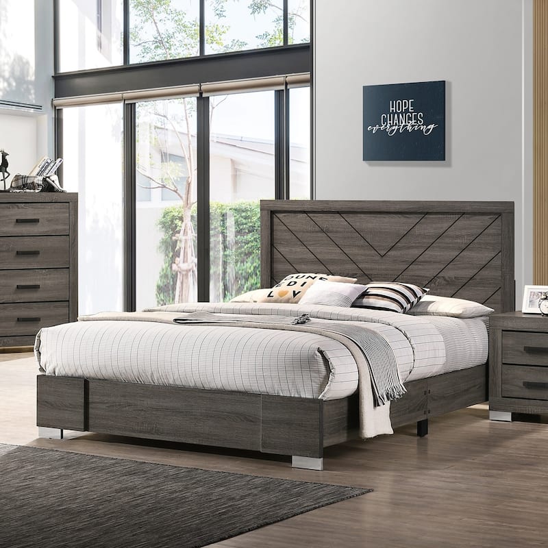 Wooden Bed In Grey Finish - Grey - Queen