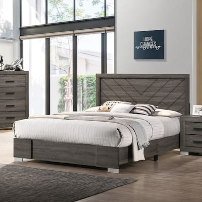 Wooden Bed In Grey Finish