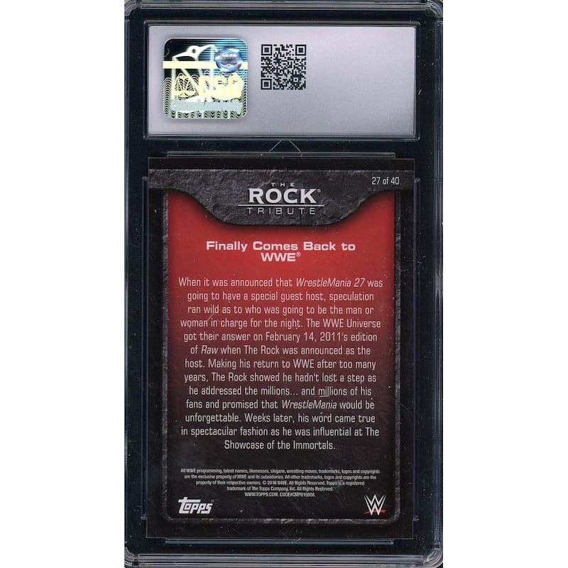 The Rock Dwayne Johnson 2016 Topps WWE Return Wrestling Card #27 Graded CSG 10 - 8'6" x 11'6"