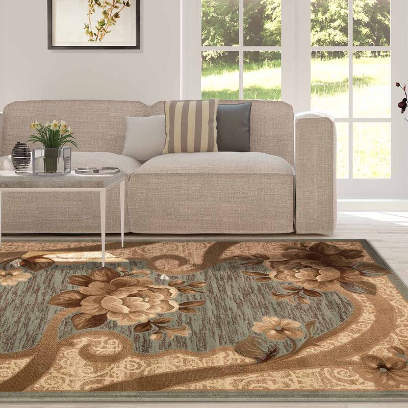 Superior Traditional Floral Border Power-Loomed Indoor Area Rug