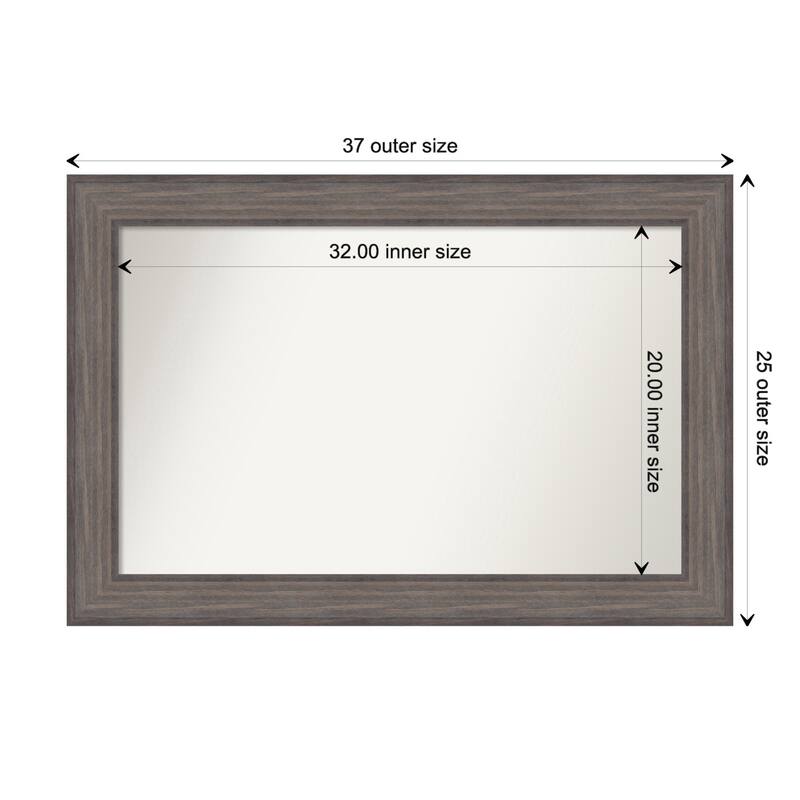 Country Barnwood Framed Non-Beveled Custom Wall Mirror, Bathroom Vanity Mirror - Outer Size: 37.25 x 25.25