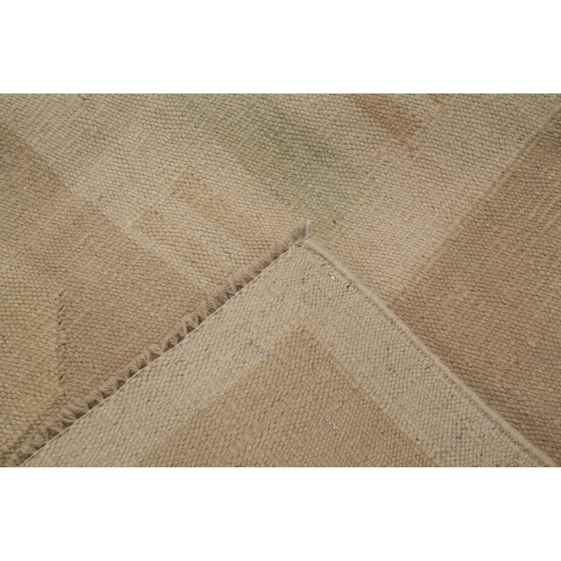 Hand Woven Oriental 100% Wool Carpet Southwestern Tribal Beige & Ivories Kilim Area Rug - 8' 9'' X 5' 8''