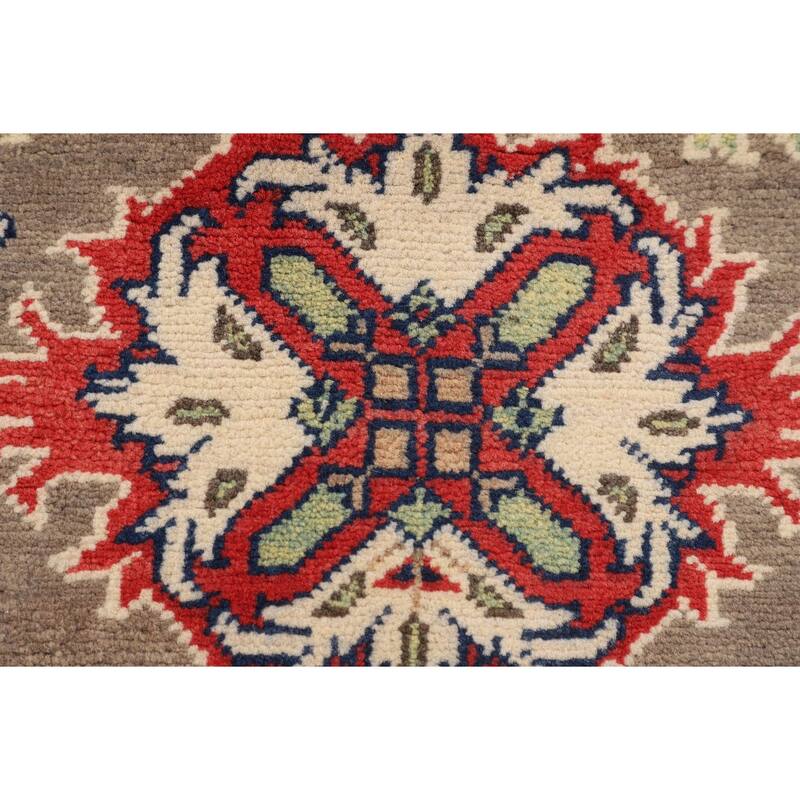Brown Geometric Kazak Oriental Accent Rug Handmade Wool Carpet - 2'10" x 4'0"