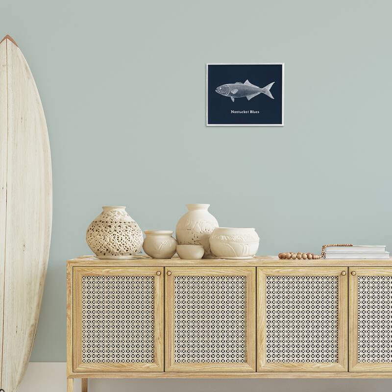 Stupell Nantucket Blues Fish Framed Giclee Art Design By Phillipa Katz