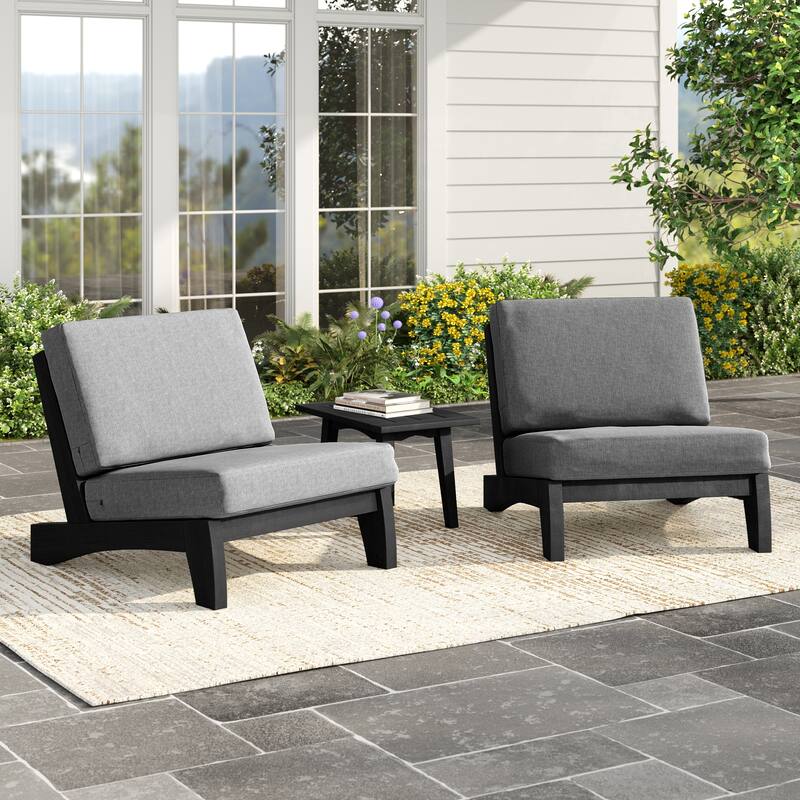 3 Piece Teak Wood Outdoor Conversation Chair Set with Table, Cushion