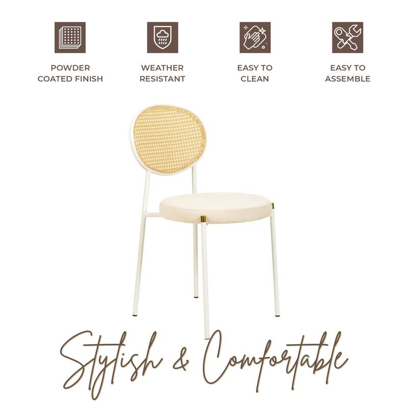 Leisuremod Euston Modern Dining Chair Upholstered Velvet or Leather Seat Wicker Back Accent Chair for Home Living Room & Kitchen