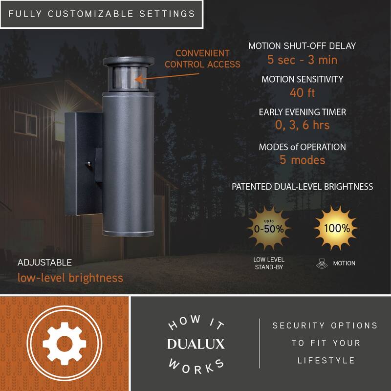 Chiasso Black LED Motion Sensor Dusk to Dawn Dark Sky Outdoor Wall Light - 4.5-in W x 9.75-in H x 4.75-in D