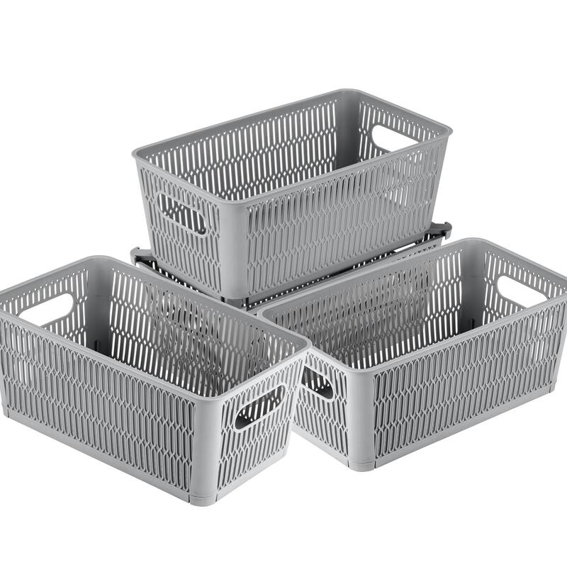 Simplify 4 Pack Slide 2 Stack It Storage Tote Baskets - Grey - Small