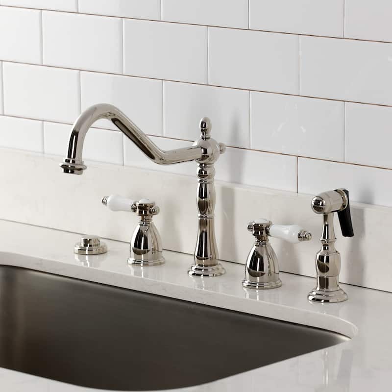 Kingston Brass Heritage Porcelain Kitchen Faucet with Side Spayer - 16'' (L) x 9-1/16'' (W) x 9-3/8'' (H)