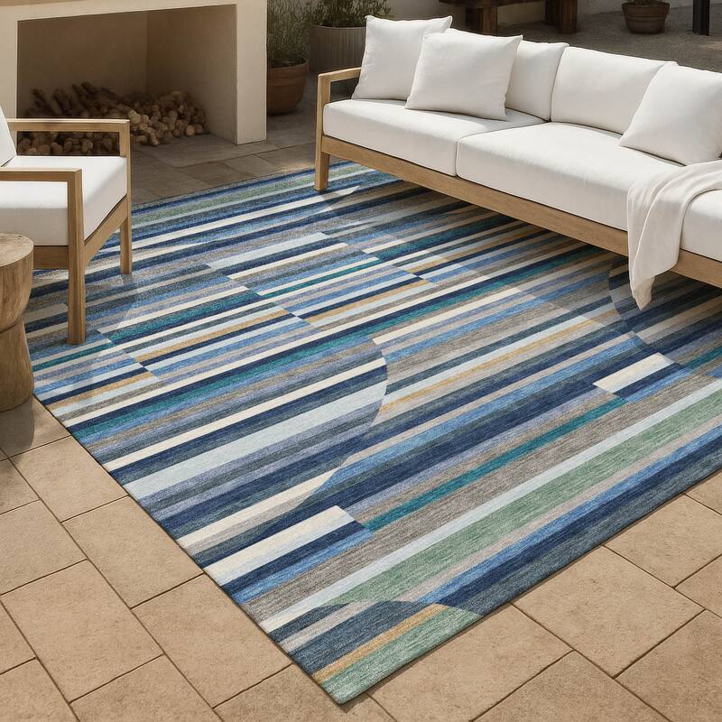 Machine Washable Indoor/ Outdoor Modern Cokedale Chantille Rug - Navy - 5' x 7'6"