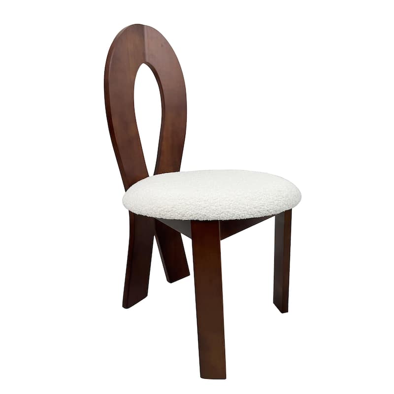 Key-design Wooden Dining Chairs Set of 2 with Teddy Velvet Padded Seat