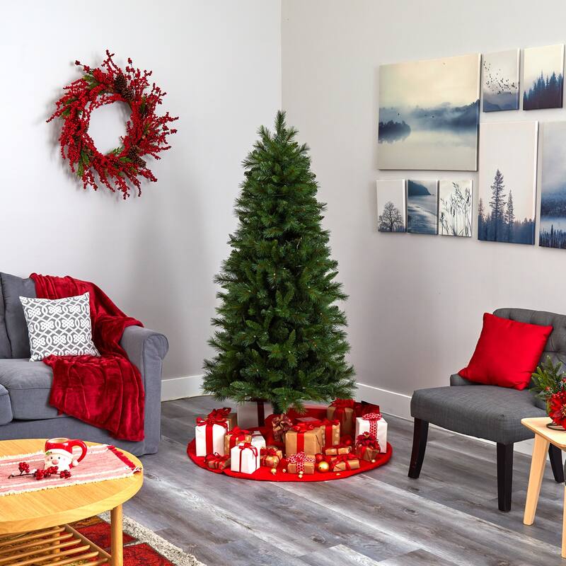 6Ft Slim Artificial Christmas Tree with Lights - Pre-Lit Holiday Decor, Realistic Pine Tree for Home - Green - 72
