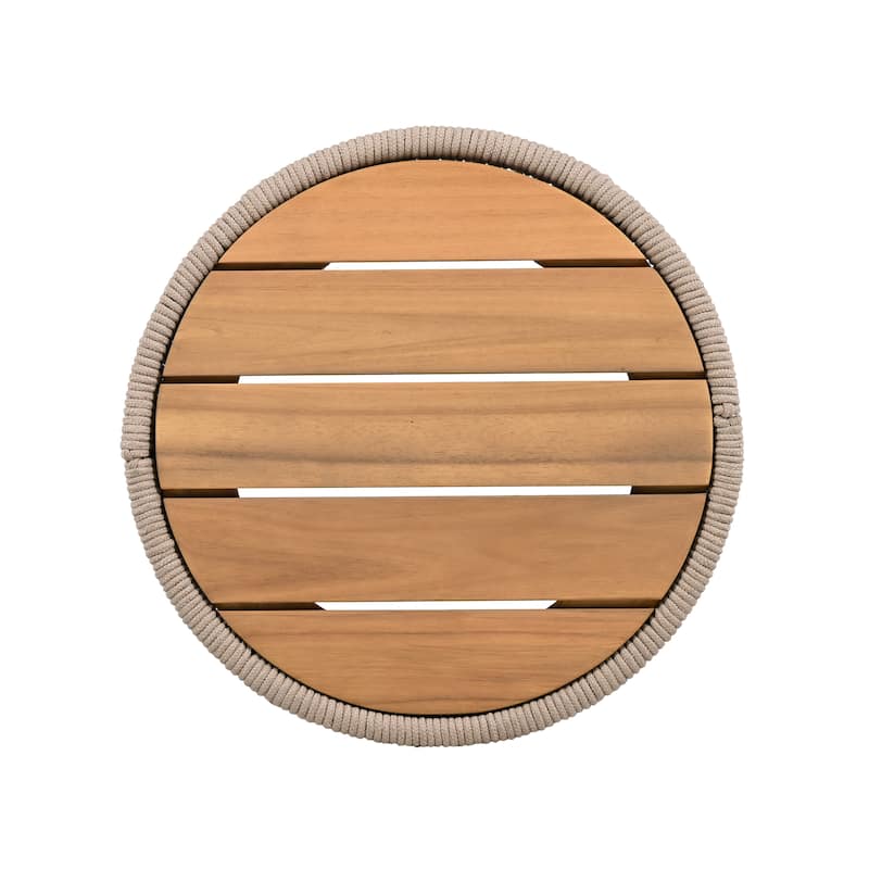 Weatherproof Outdoor Rattan & Acacia Wood Side Table