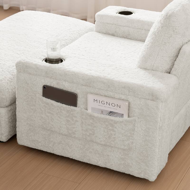 2-Piece Oversized Accent Chair & Ottoman Sets, Single Sofa Reading Couch Chaise Lounge with Storage Ottoman & Cup Holders