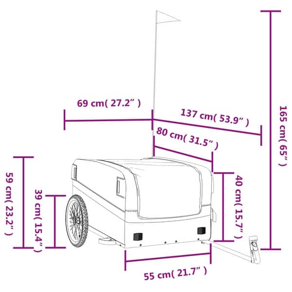 vidaXL Bike Trailer Kids Bicycle Cargo Trailer Cart Wagon with Tow Bar Iron - 53.9" x 27.2" x 23.2"