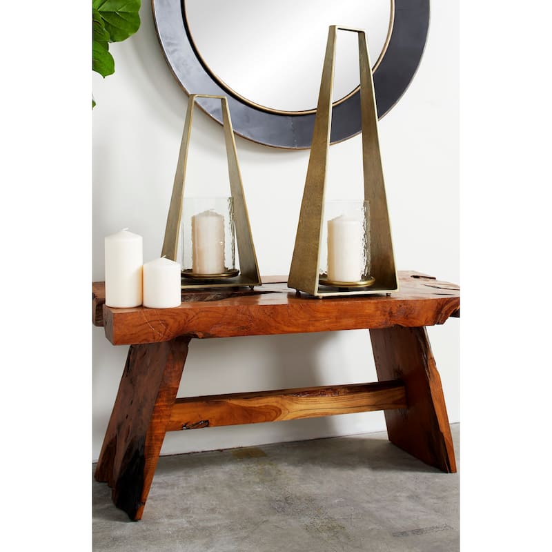 8" x 24" Large Gold Candle Holder With Hurricane Glass - 9 x 5 x 24