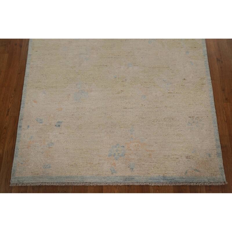 Muted Geometric Art Deco Oriental Area Rug Hand-knotted Wool Carpet - 3'10" x 4'11"
