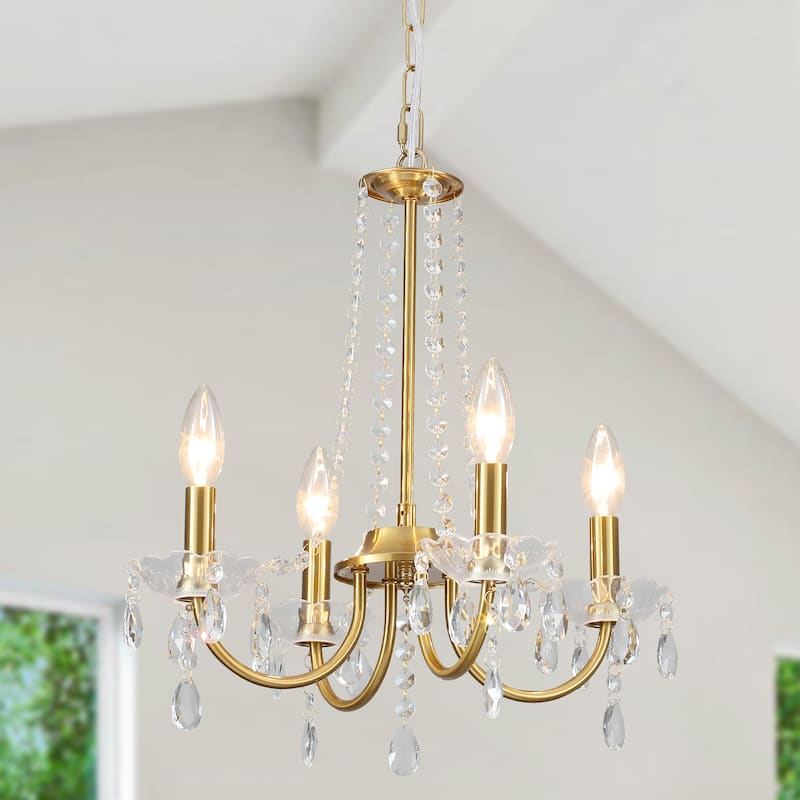 4-Light Candle Style Chandelier with Crystal Accents for Living Room Bedroom - Gold