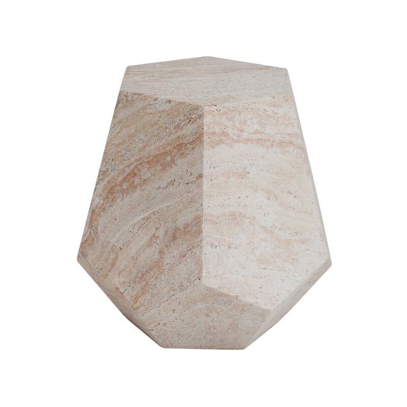 Outdoor Indoor Lightweight Concrete Side Table, Hexagonal Round Travertine Accent Table - 21.52