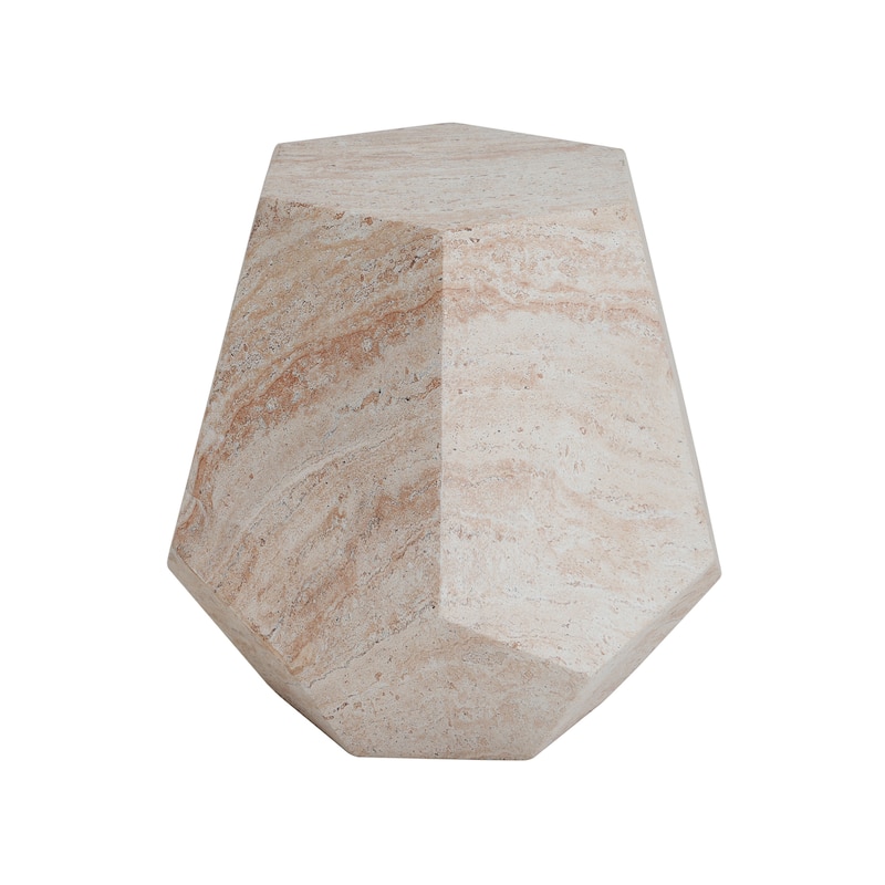 Roomfitters Modern Lightweight End Table, Stylish Hexagonal Accent Table for Patio, Balcony, or Home, Travertine Finish